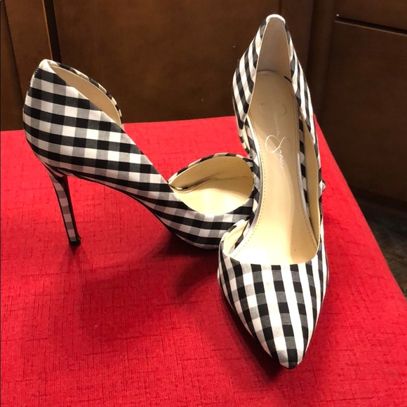 black and white checkered pumps